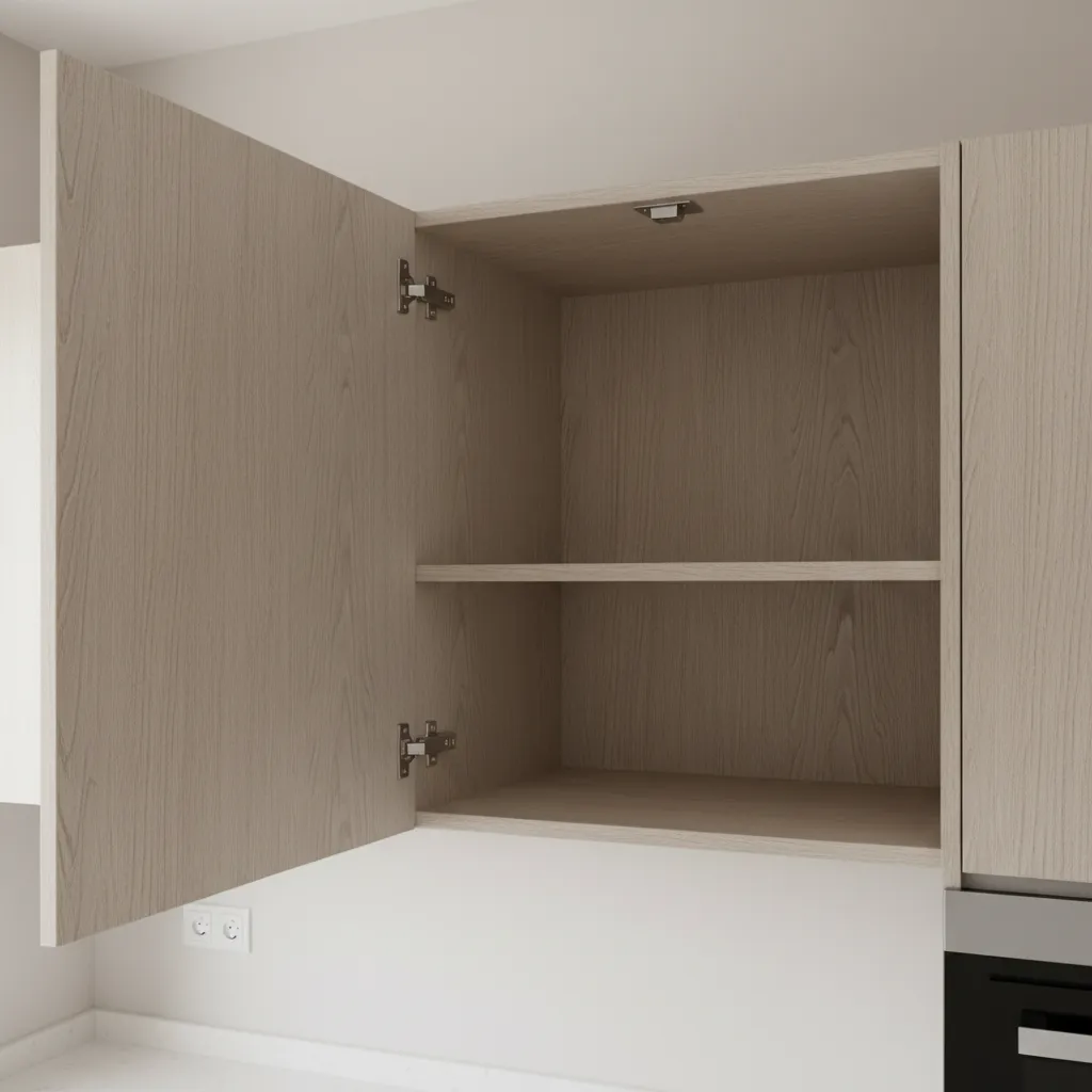 kitchen cabinet door with magnetic catch installed in upper corner