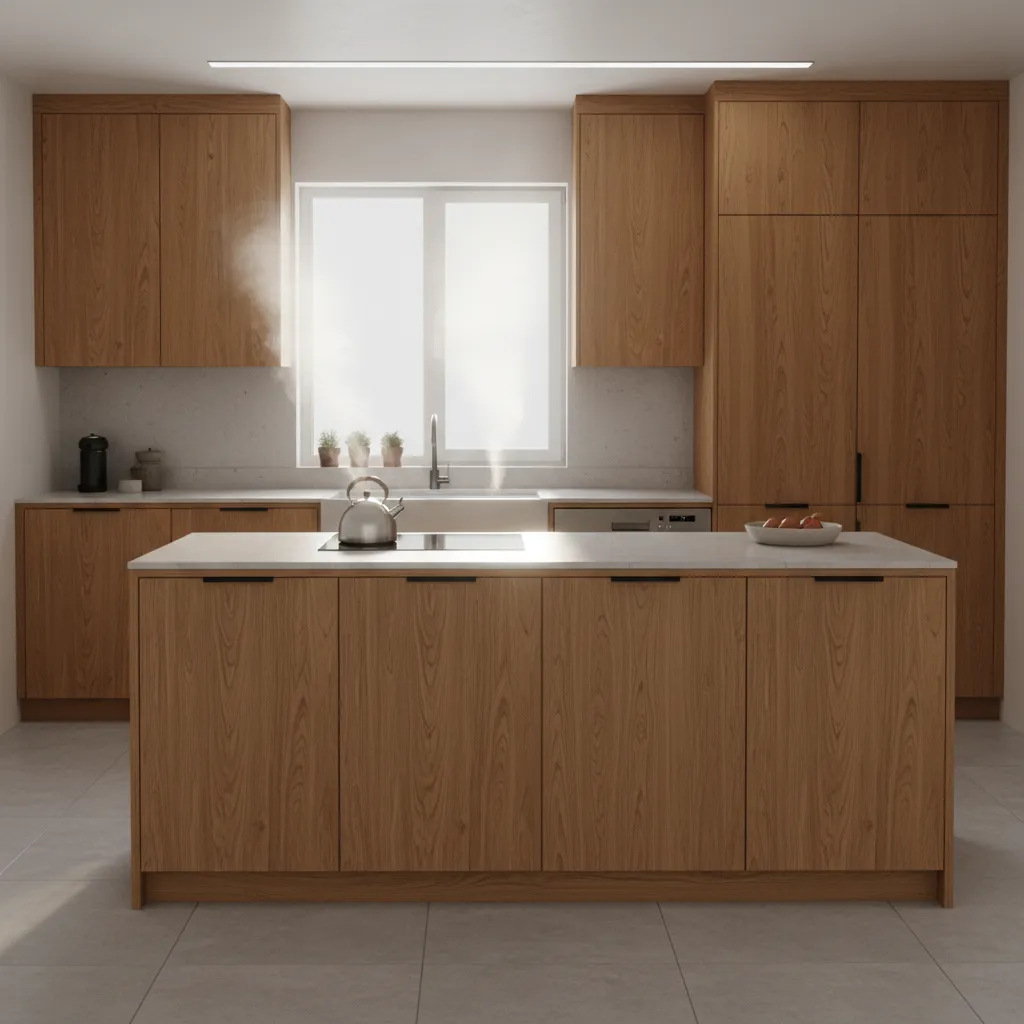 modern kitchen cabinets near sink showing humidity exposure