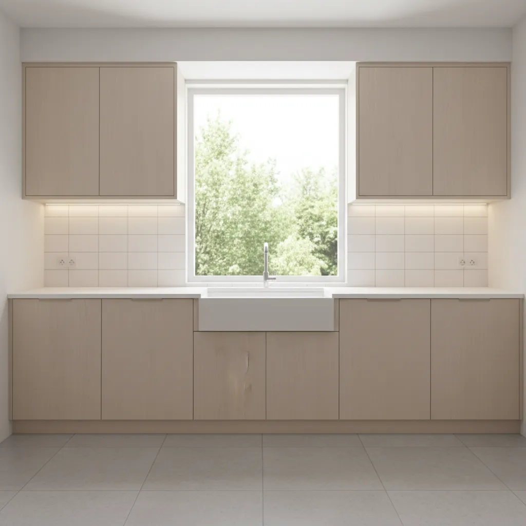 Kitchen cabinet layout aligned with plumbing wall