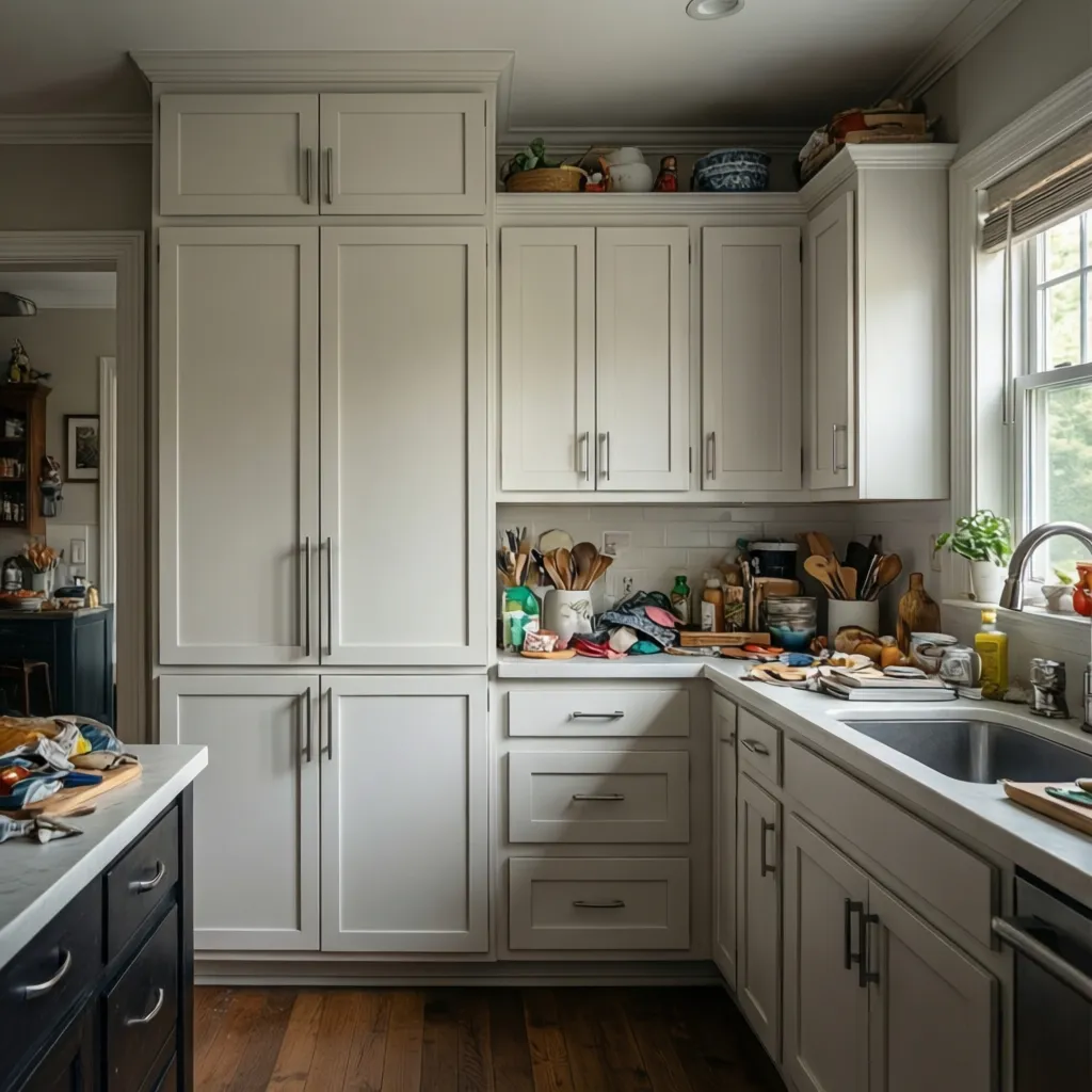 kitchen cabinet refacing with modern handles and painted doors