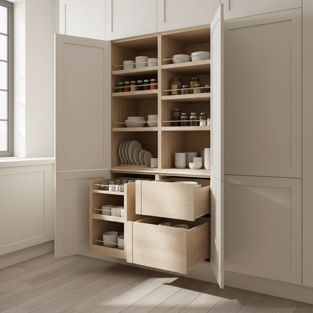 modern kitchen cabinet with pull out drawers and soft close hardware