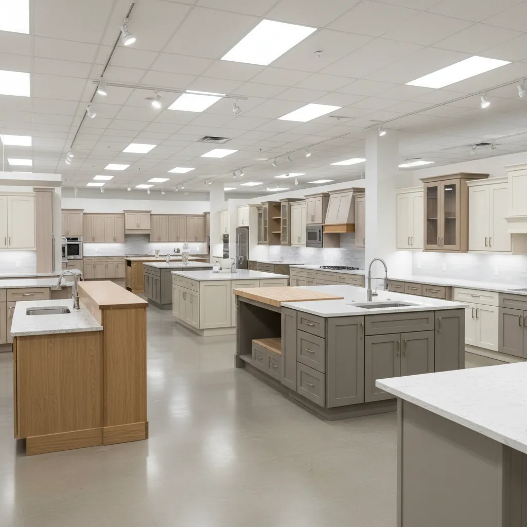 kitchen cabinet showroom display representing seasonal cabinet sales