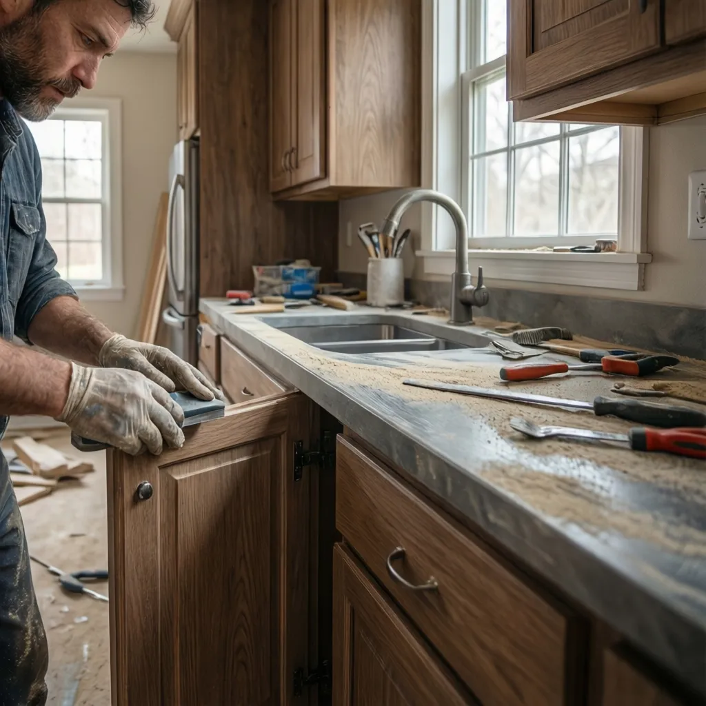 Preparing cabinet surfaces before installing cabinet skins