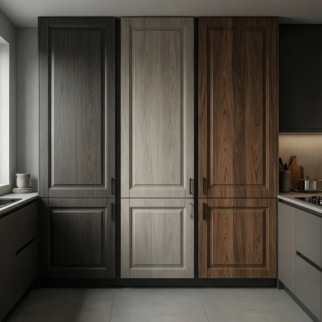 kitchen cabinet doors showing laminate thermofoil and veneer materials