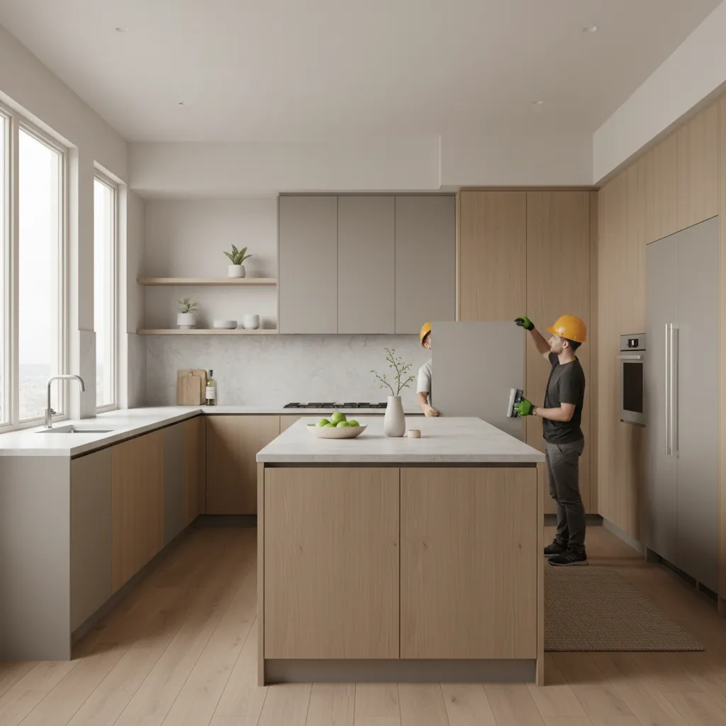 Kitchen cabinets updated with modern cabinet skins