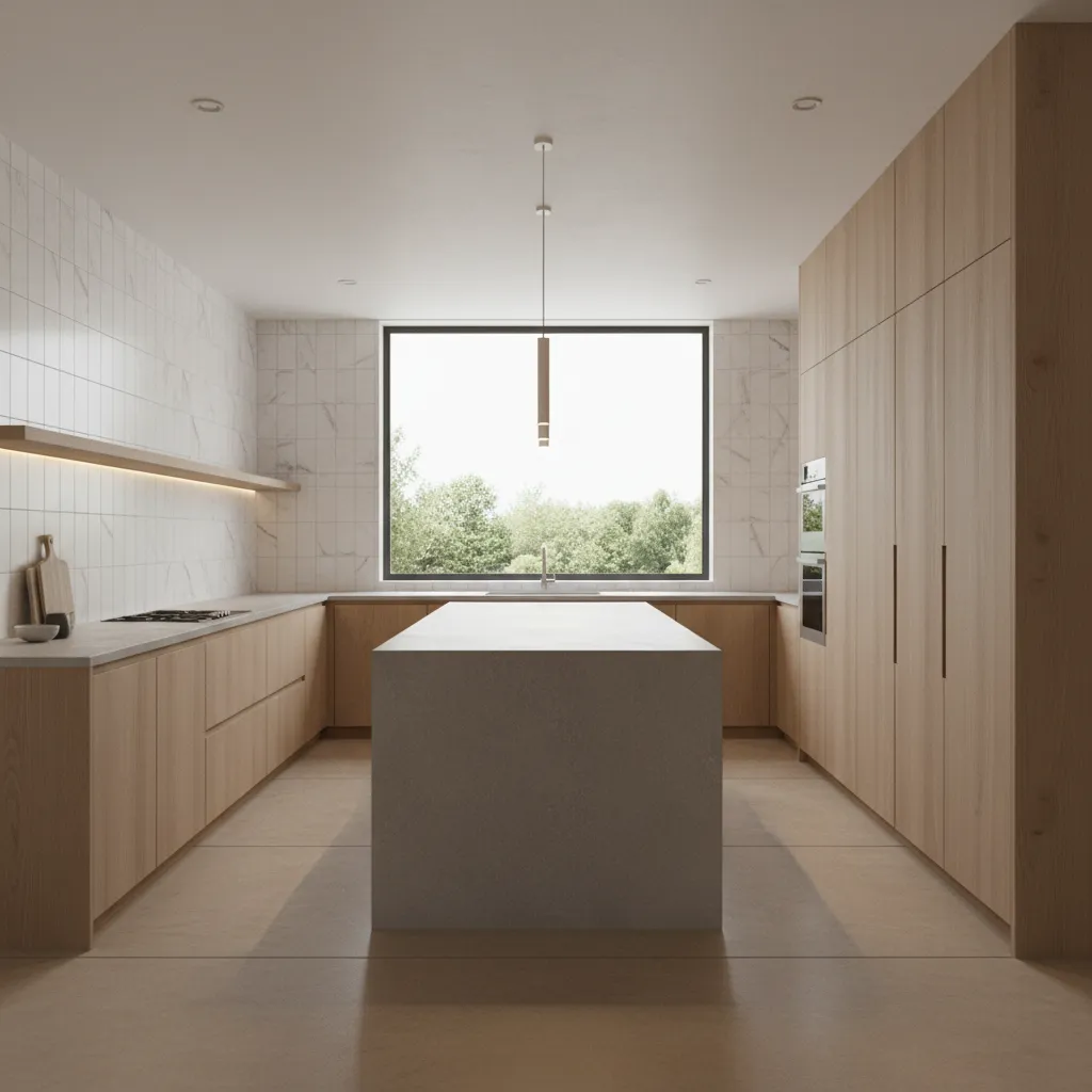 kitchen island and cabinet spacing showing proper walking clearance
