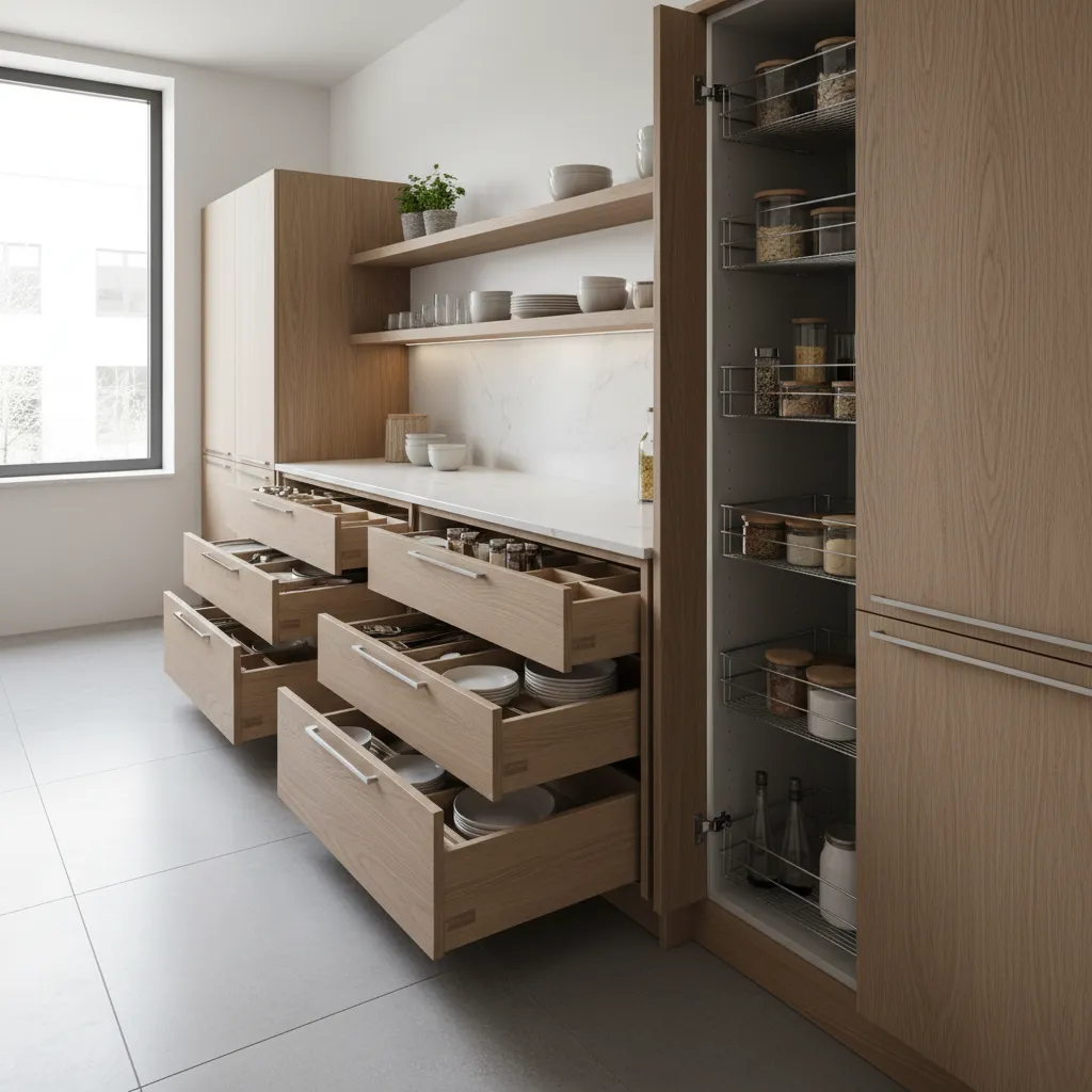 modern kitchen cabinets with pull out storage and drawers