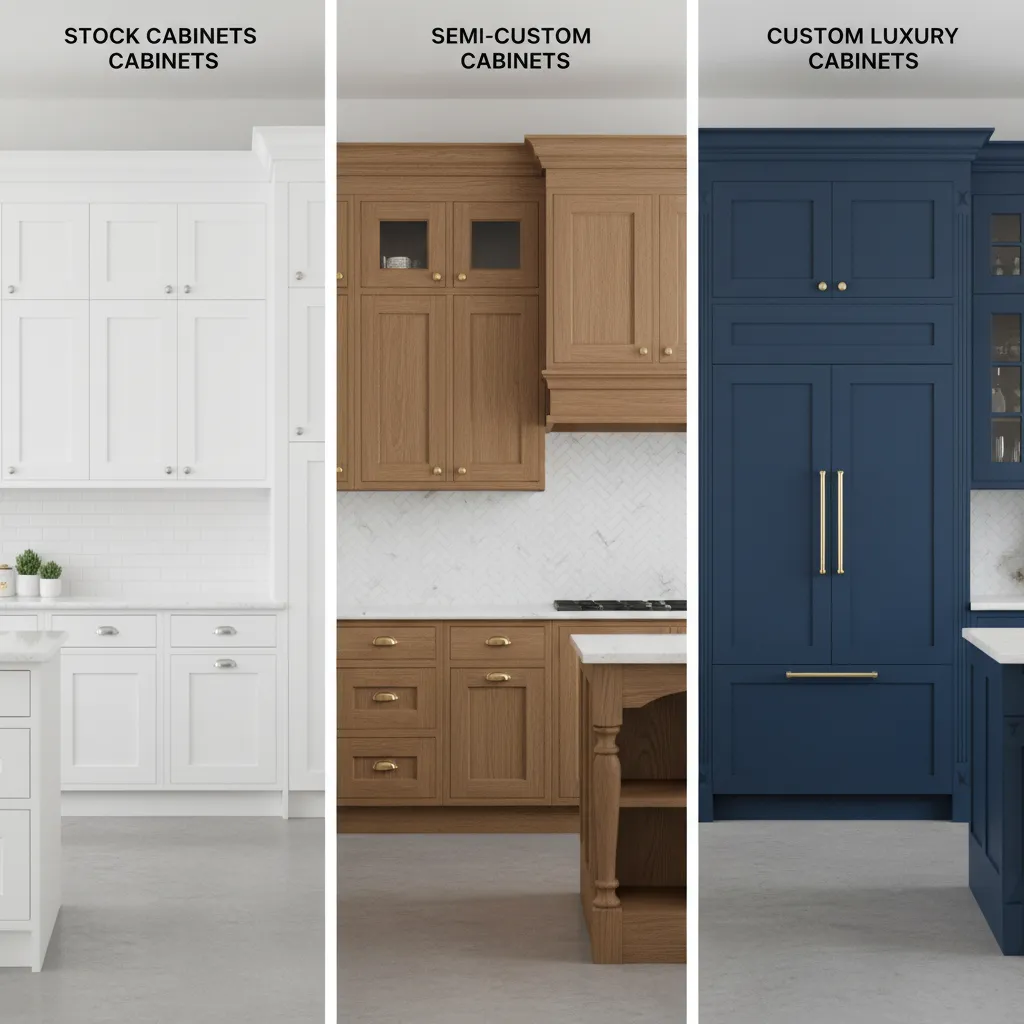 kitchen showing stock semi custom and custom cabinet style differences