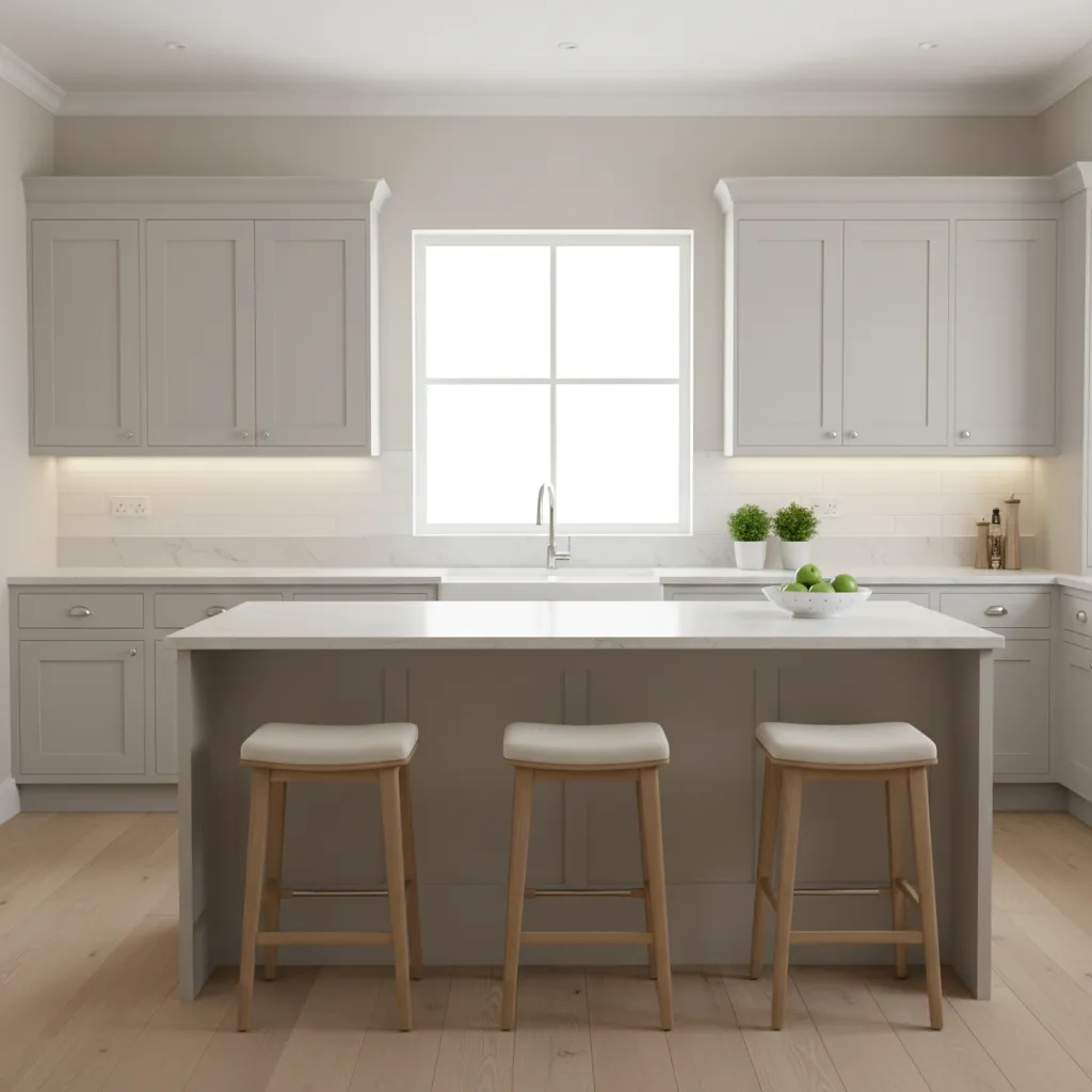 Modern kitchen with freshly painted cabinets and smooth finish