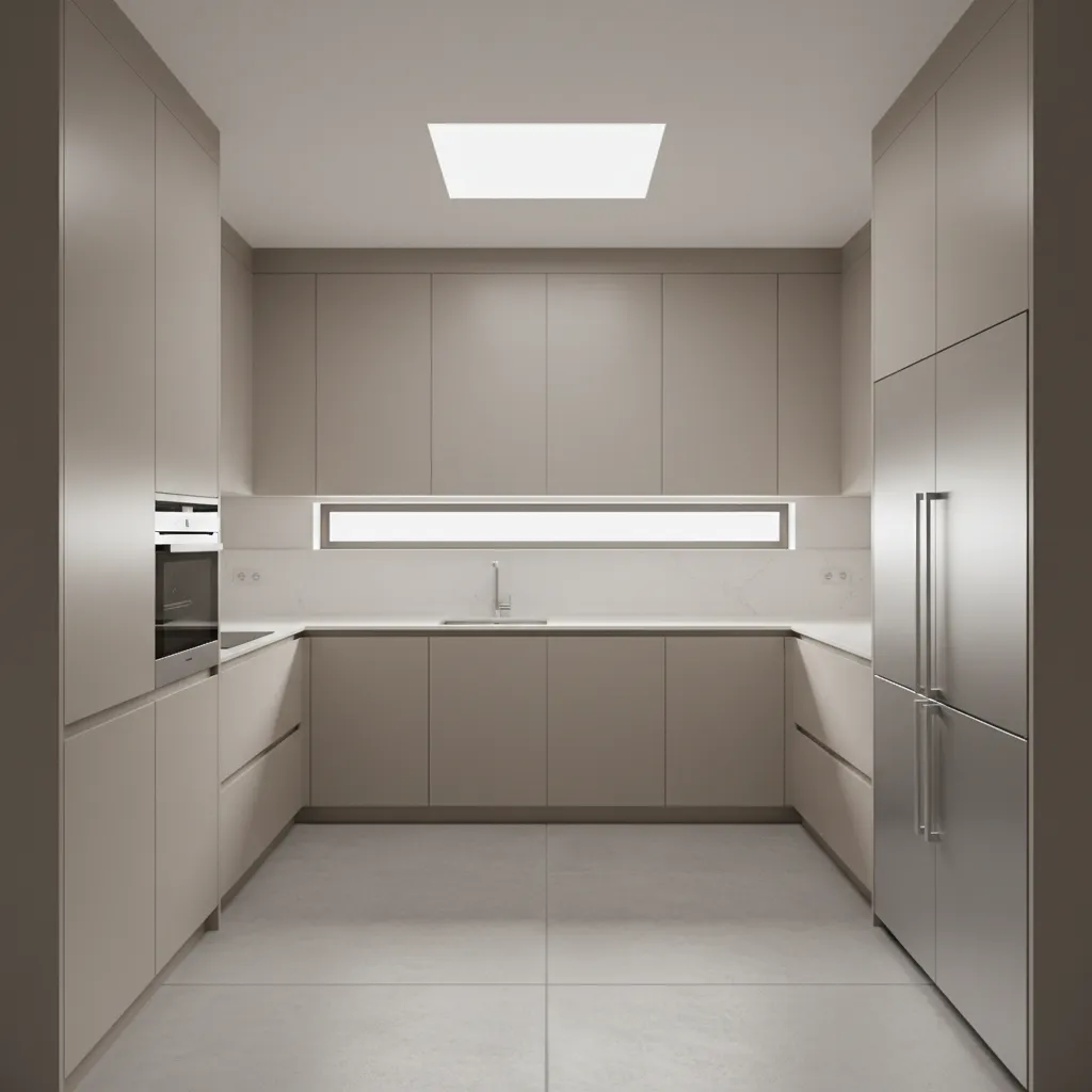 Modern kitchen cabinets extending fully to the ceiling