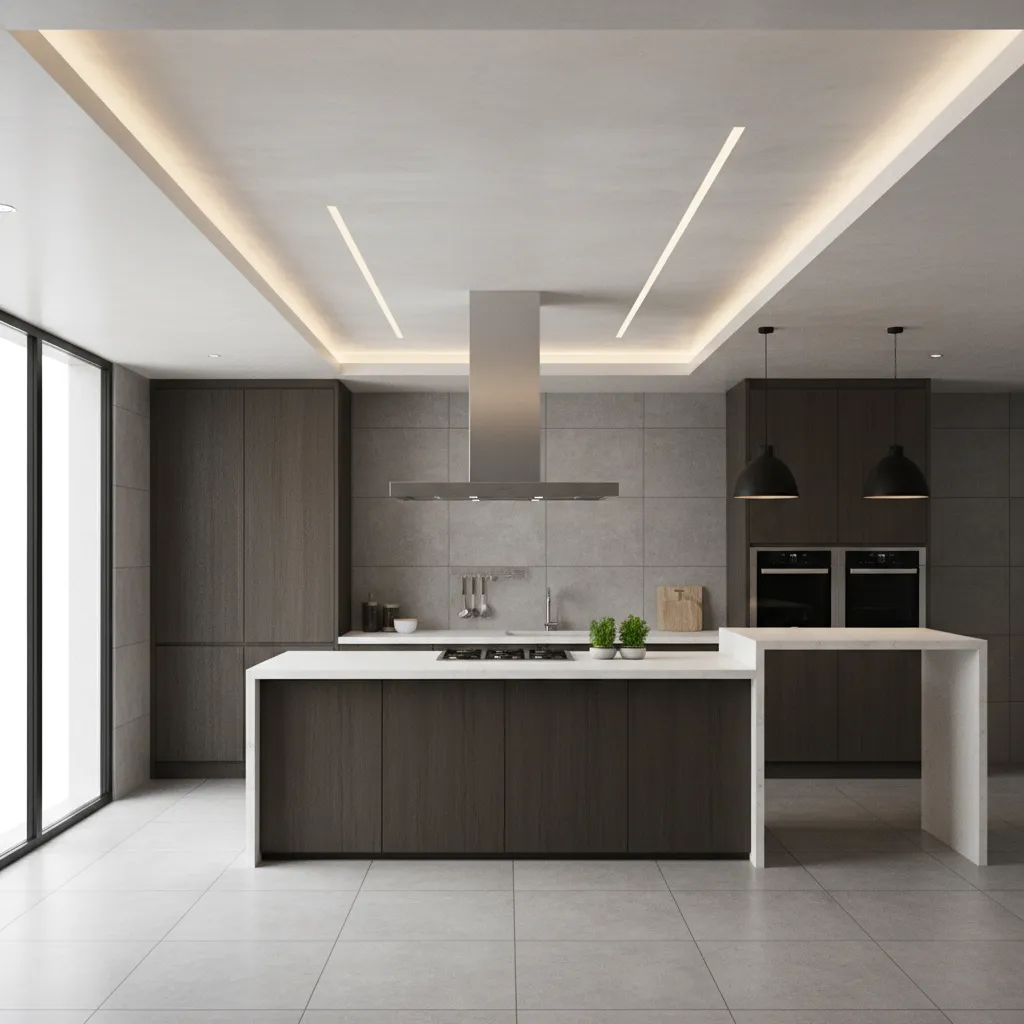 kitchen ceiling painted with moisture resistant paint above cooking area