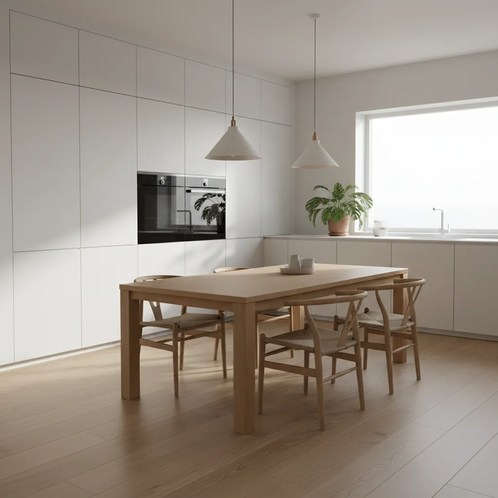 kitchen with center table showing comfortable walking clearance around it