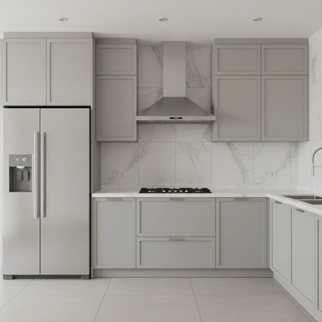 kitchen chimney centered with surrounding cabinets