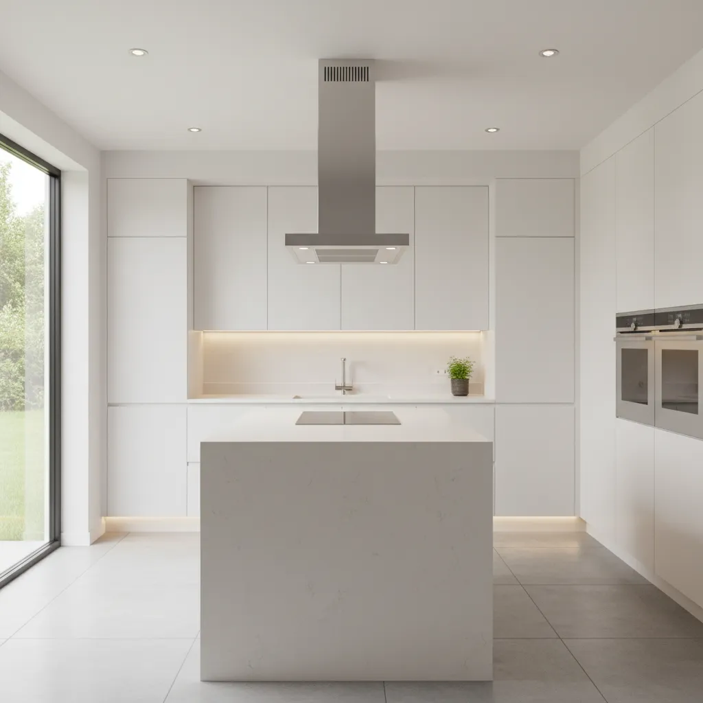 kitchen chimney installed above cooktop with proper height spacing
