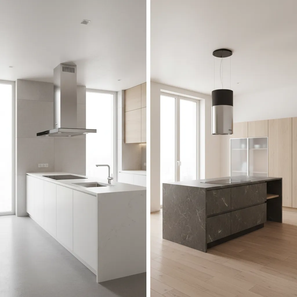 different kitchen chimney designs including wall mounted and island chimney