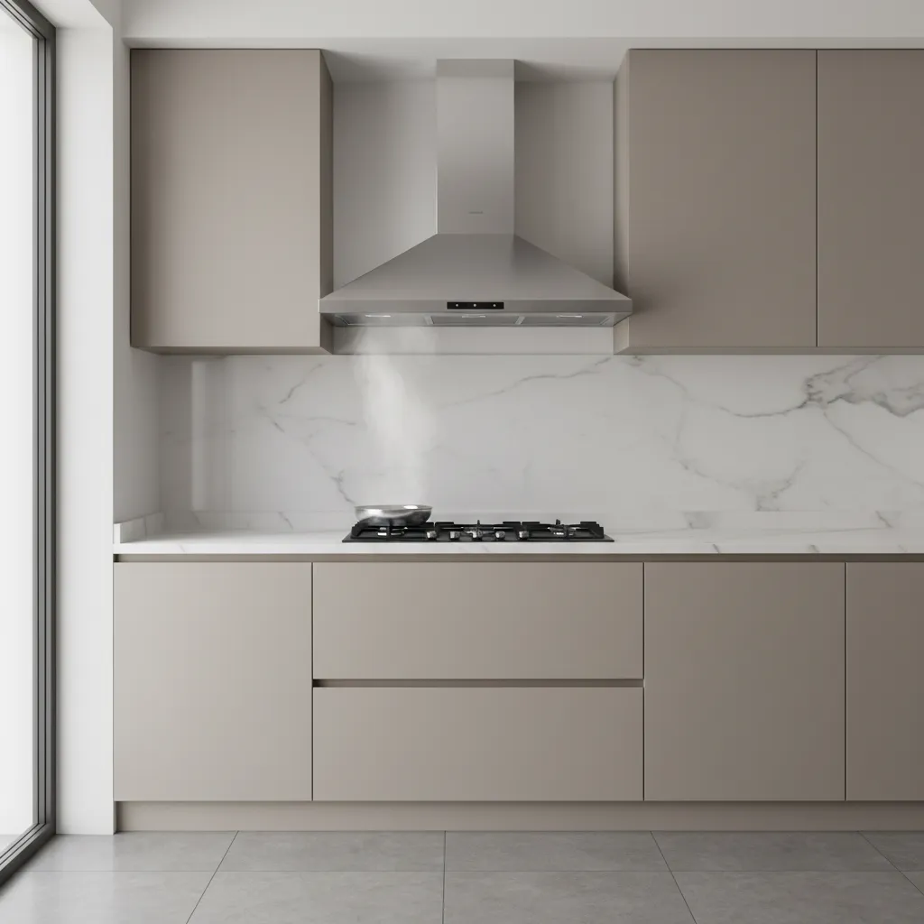 modern kitchen chimney hood capturing cooking smoke above stove