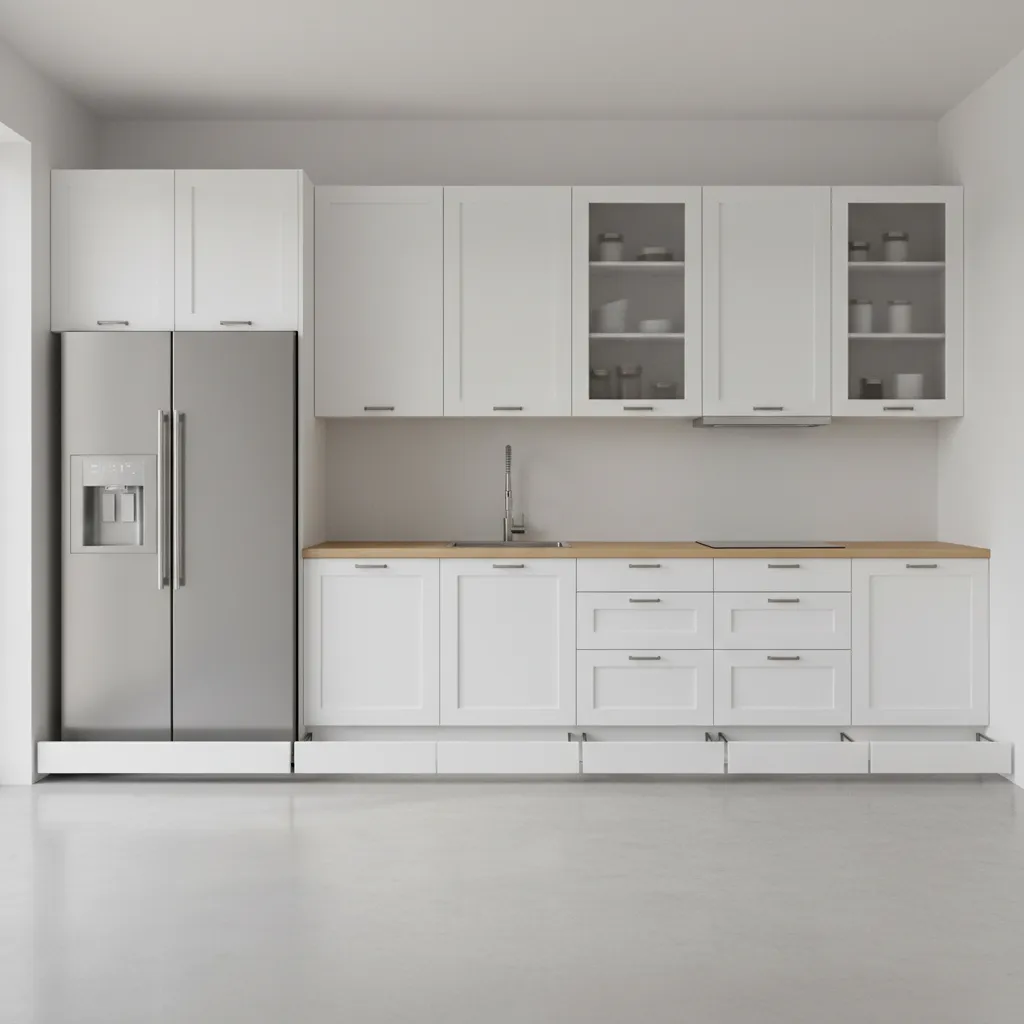kitchen layout showing accessible cleaning zones around appliances and cabinets