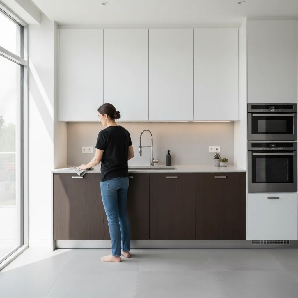 clean kitchen counter and sink area showing sanitation to prevent small cockroaches