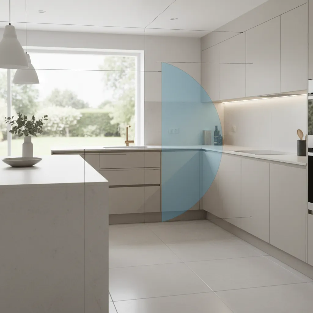Kitchen corner cabinet layout showing drawer clearance issue