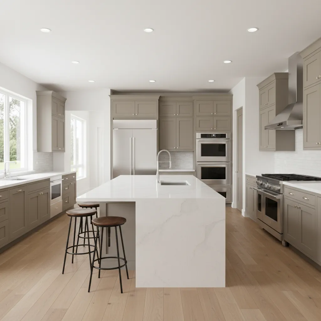 Modern kitchen highlighting cabinets countertops and appliances representing renovation cost breakdown