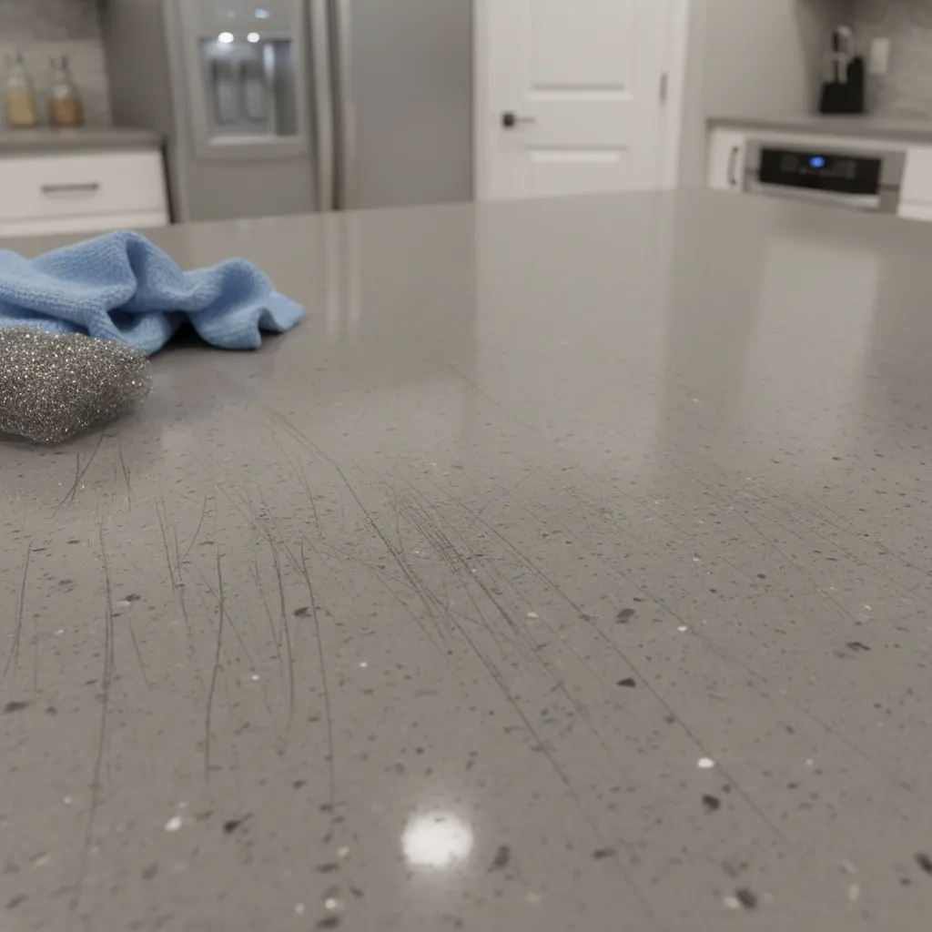 Scratched kitchen countertop surface from abrasive cleaning