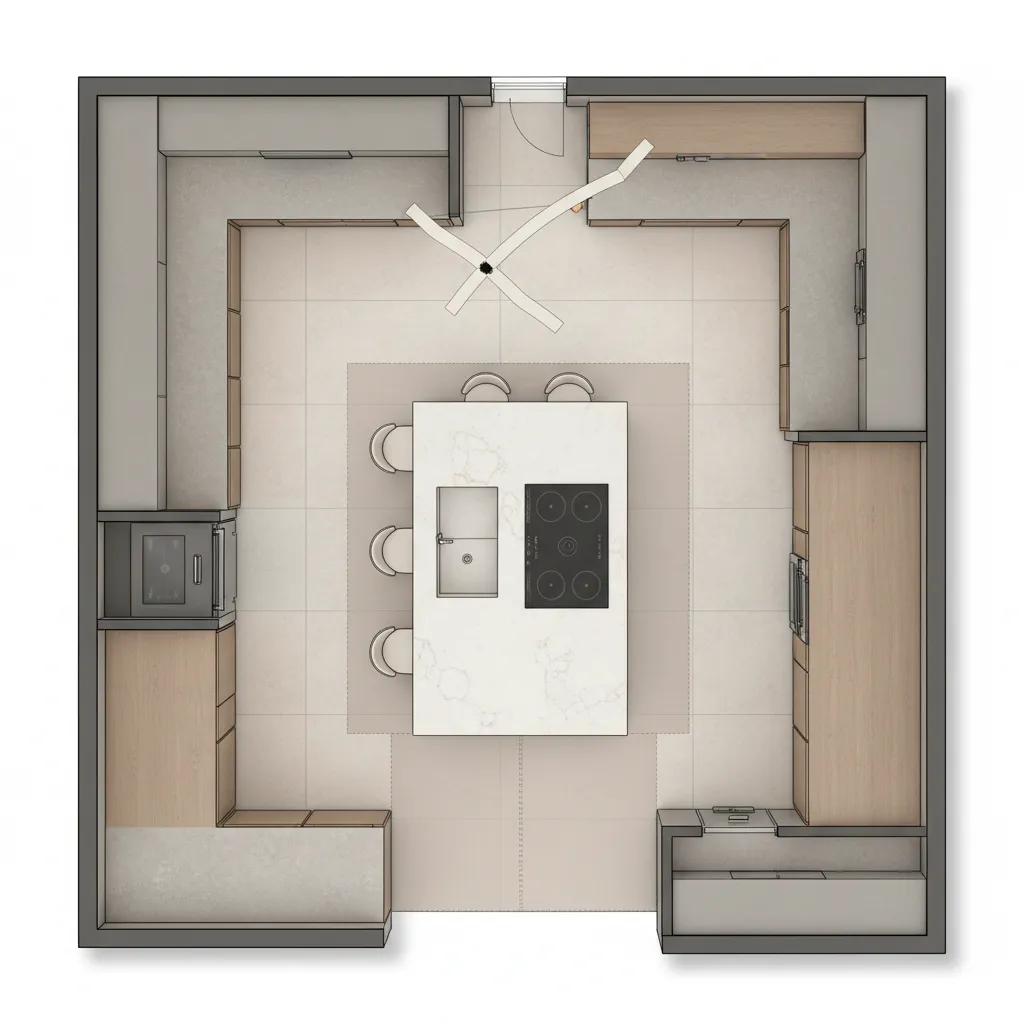 Kitchen floor plan layout planning for countertop space and island placement