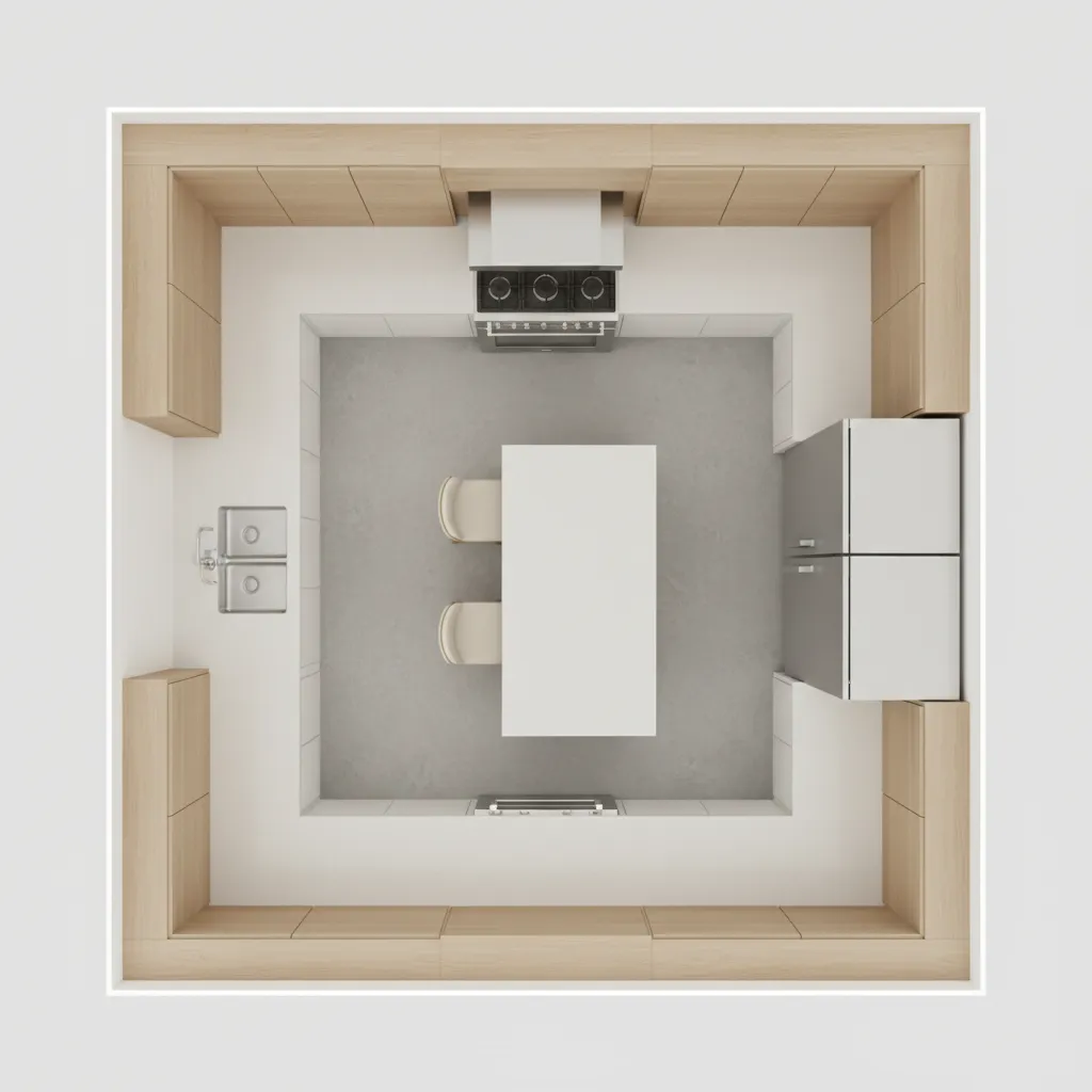 kitchen design diagram showing sink stove refrigerator workflow zones