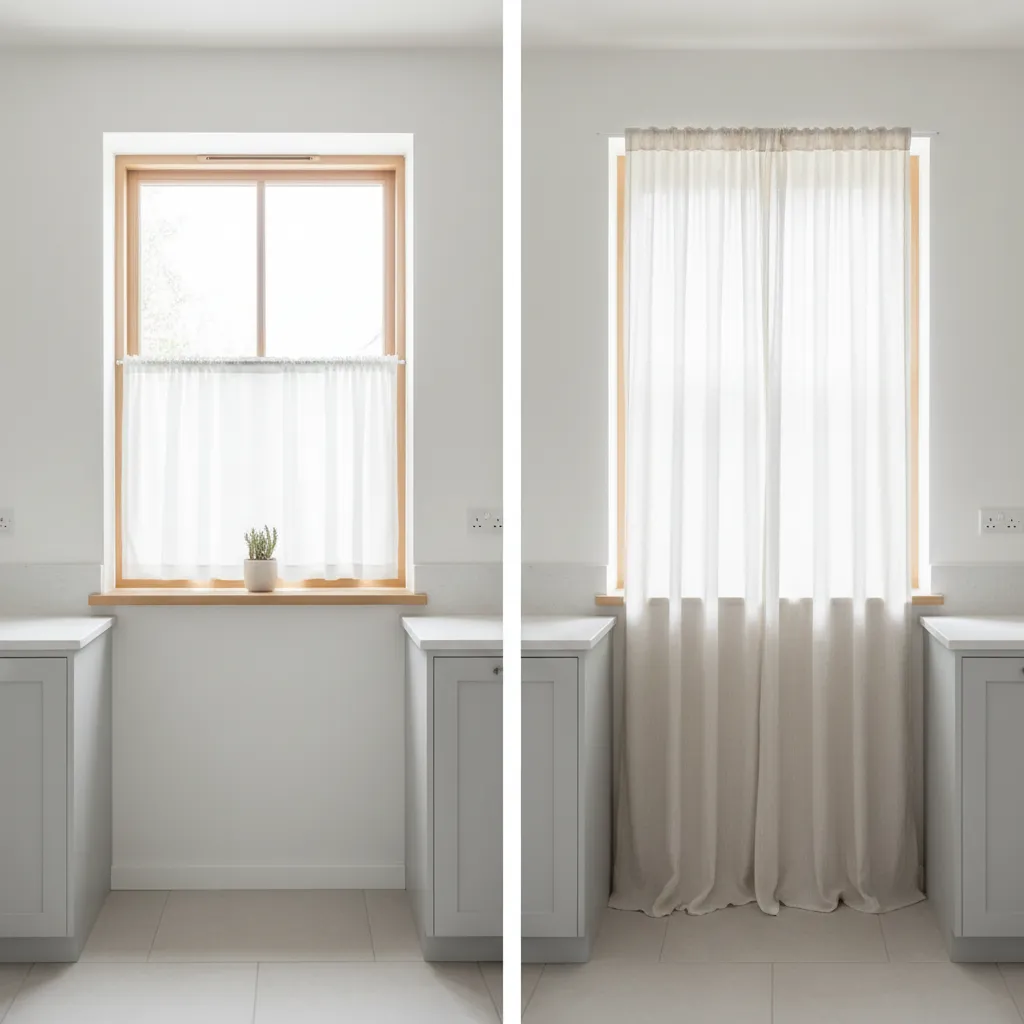 Comparison of cafe length and sill length kitchen curtains