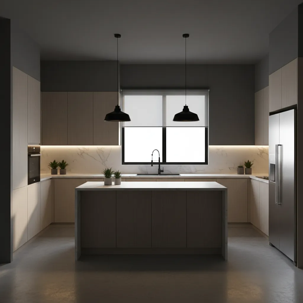 Kitchen with overly dark walls showing poor lighting