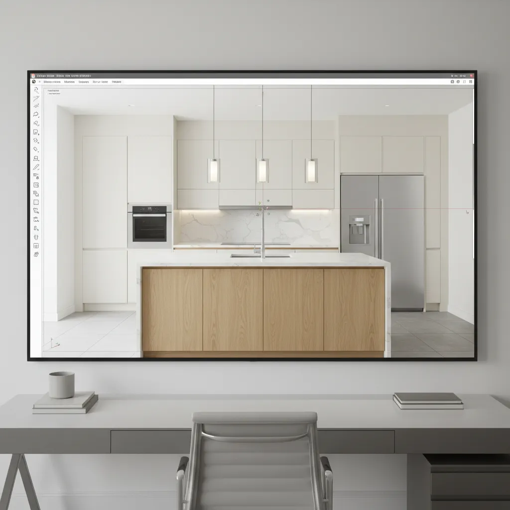 3D kitchen design visualization showing cabinet planning