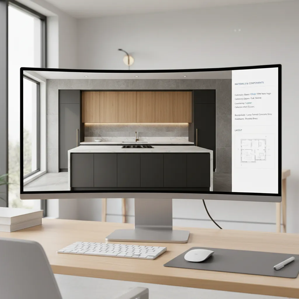 kitchen design software showing cabinets and material estimate list