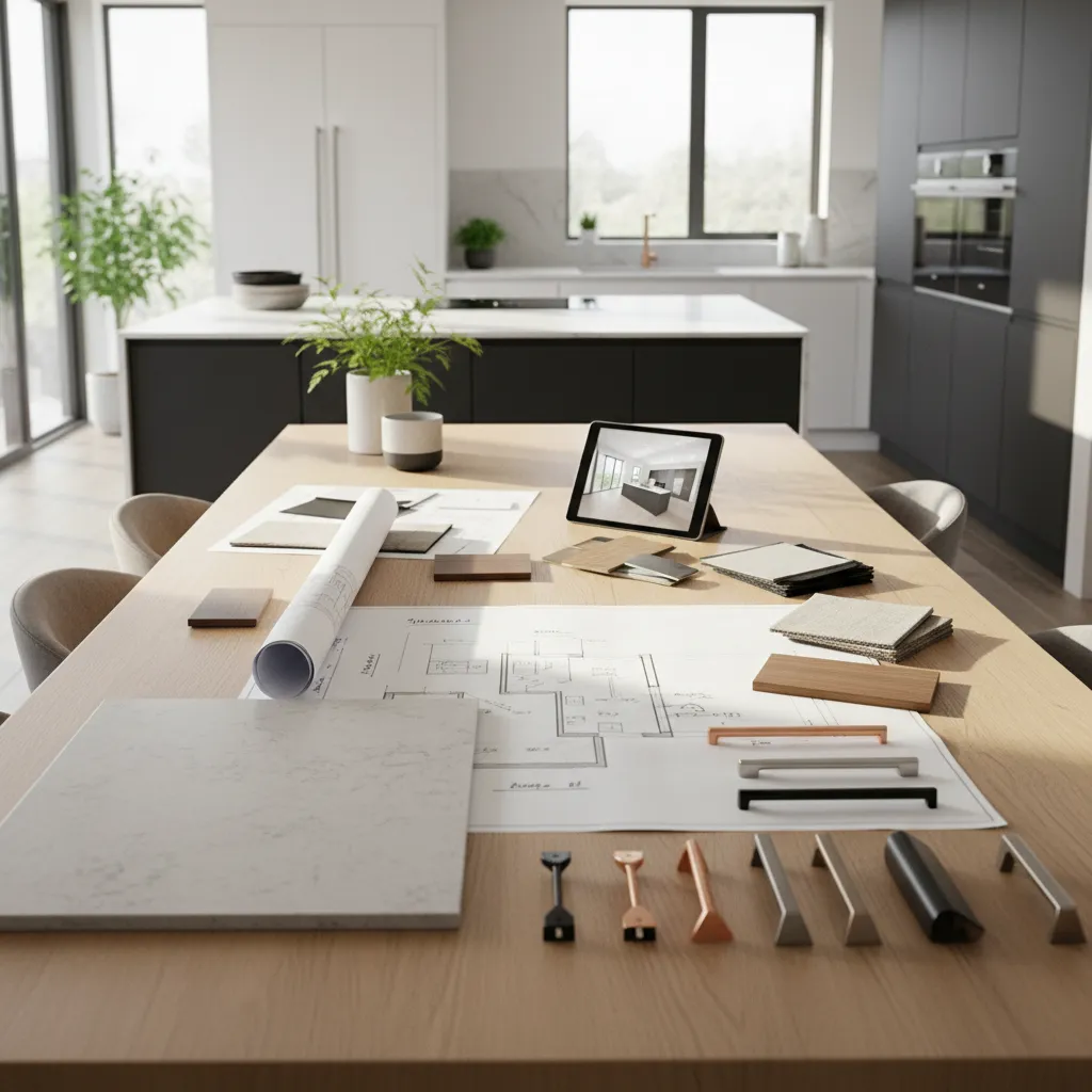 Diseño de cocina moderna con plano de distribución