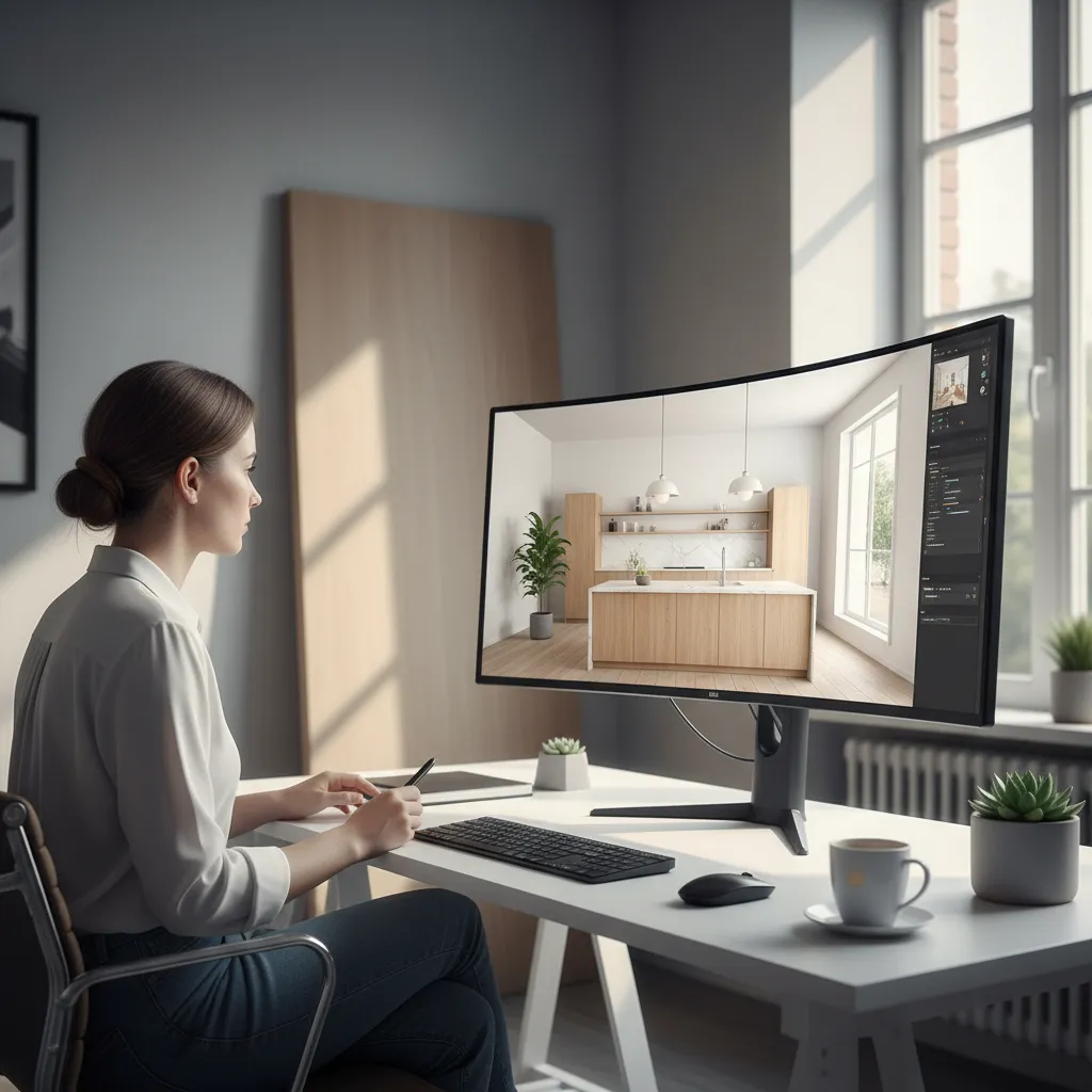 Designer creating a kitchen layout using 3D kitchen planning software