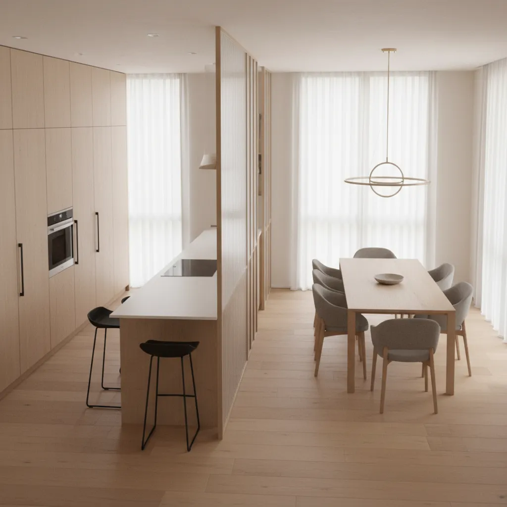 kitchen dining divider placement showing circulation flow