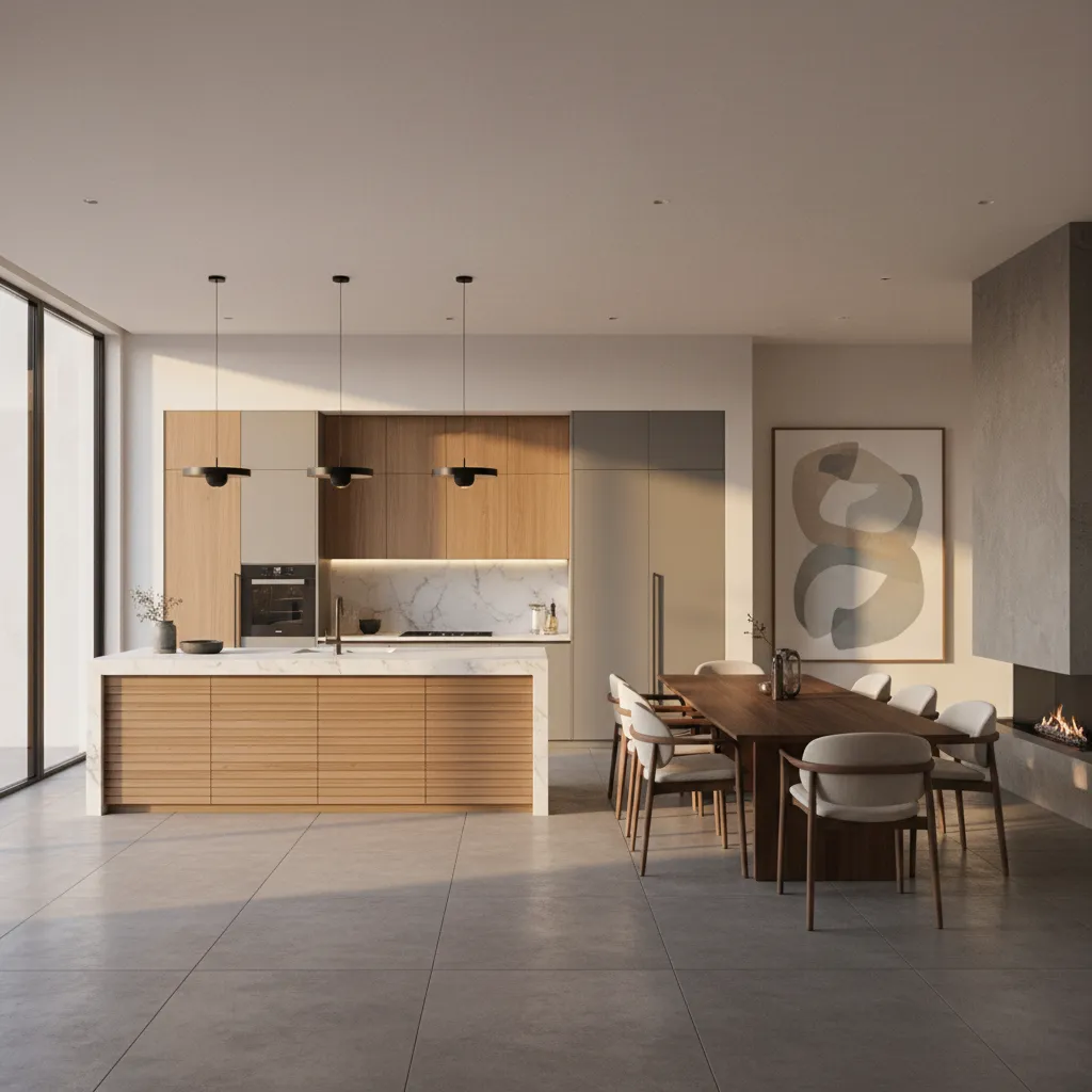modern kitchen and dining layout showing circulation path issues