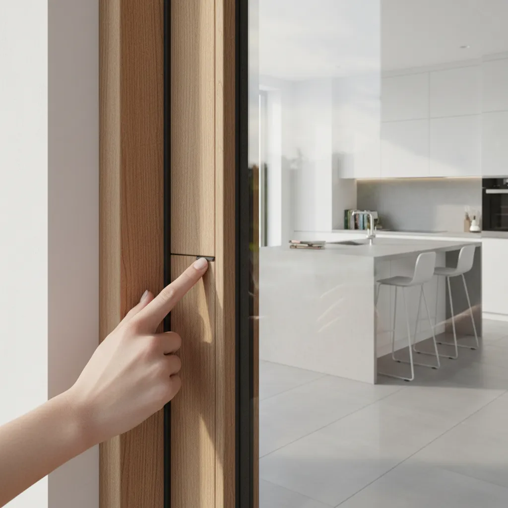 Inspecting weatherstripping around a kitchen exterior door