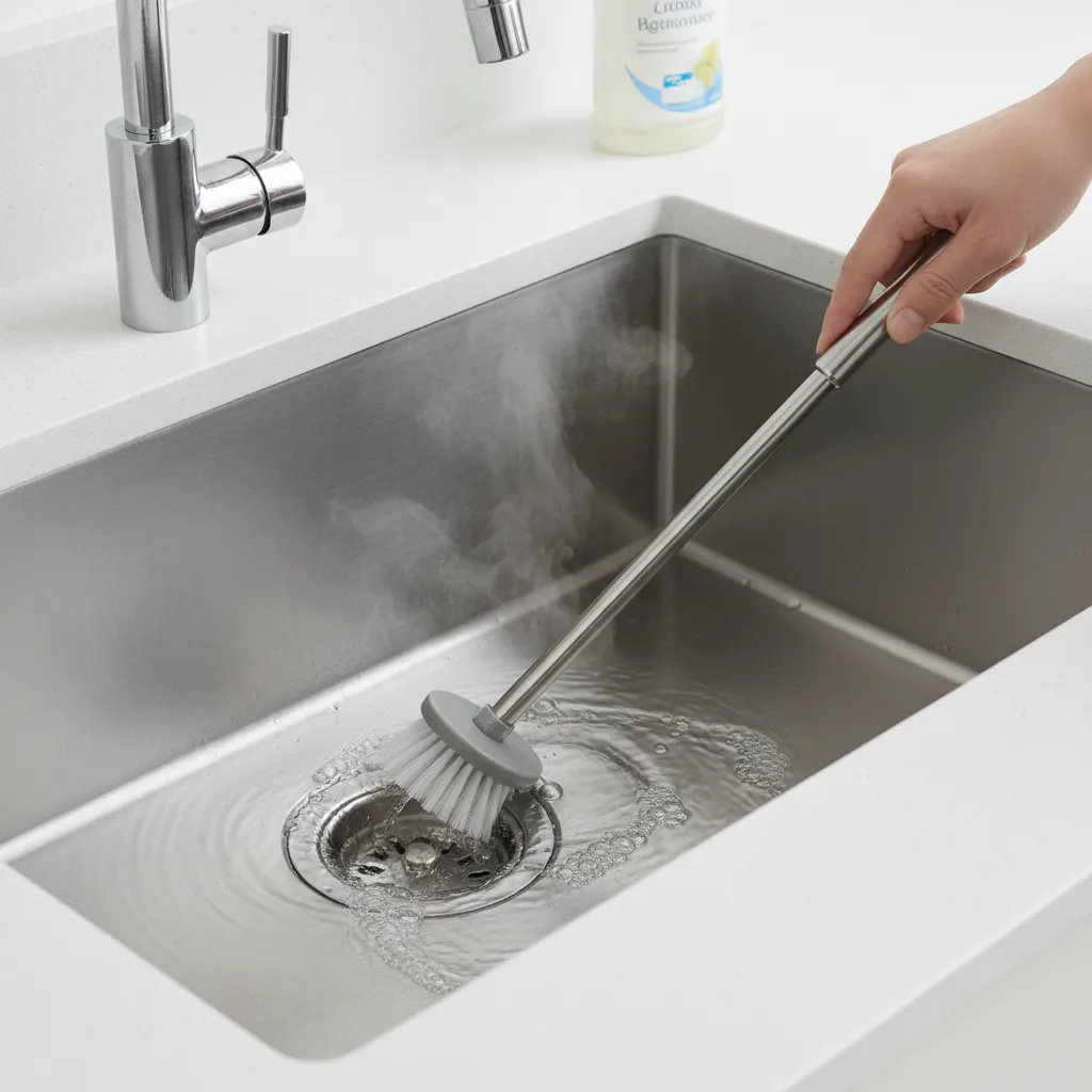 Cleaning a kitchen drain to prevent drain flies