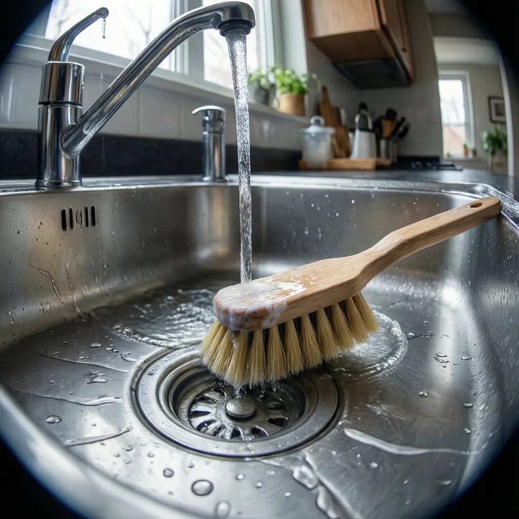 cleaning kitchen sink drain to remove insect breeding areas