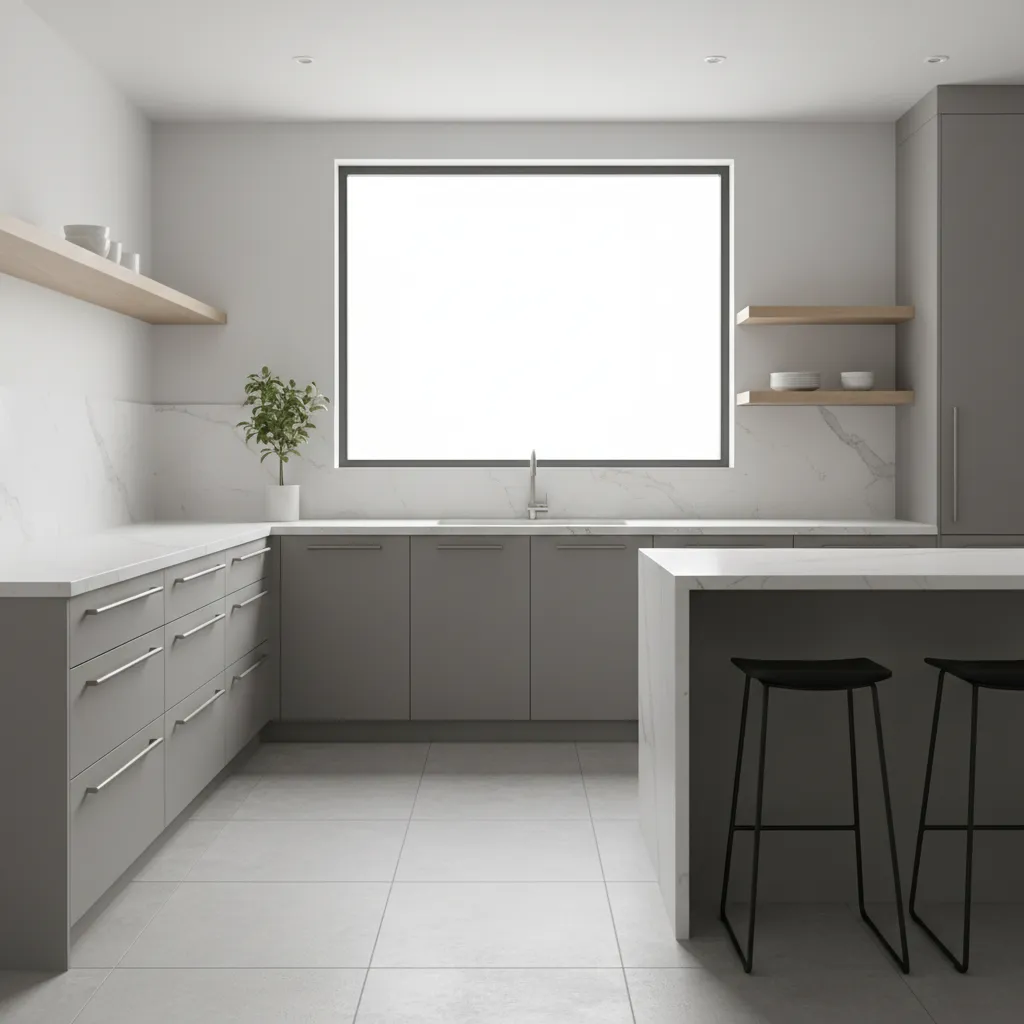 Wide kitchen drawers with long edge pulls in a contemporary kitchen