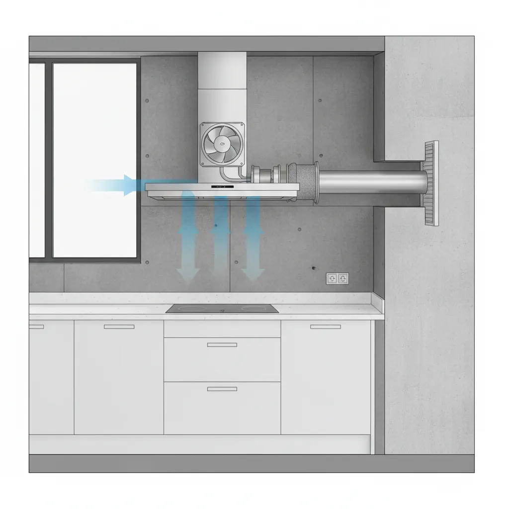 kitchen wall exhaust fan duct leading to exterior vent