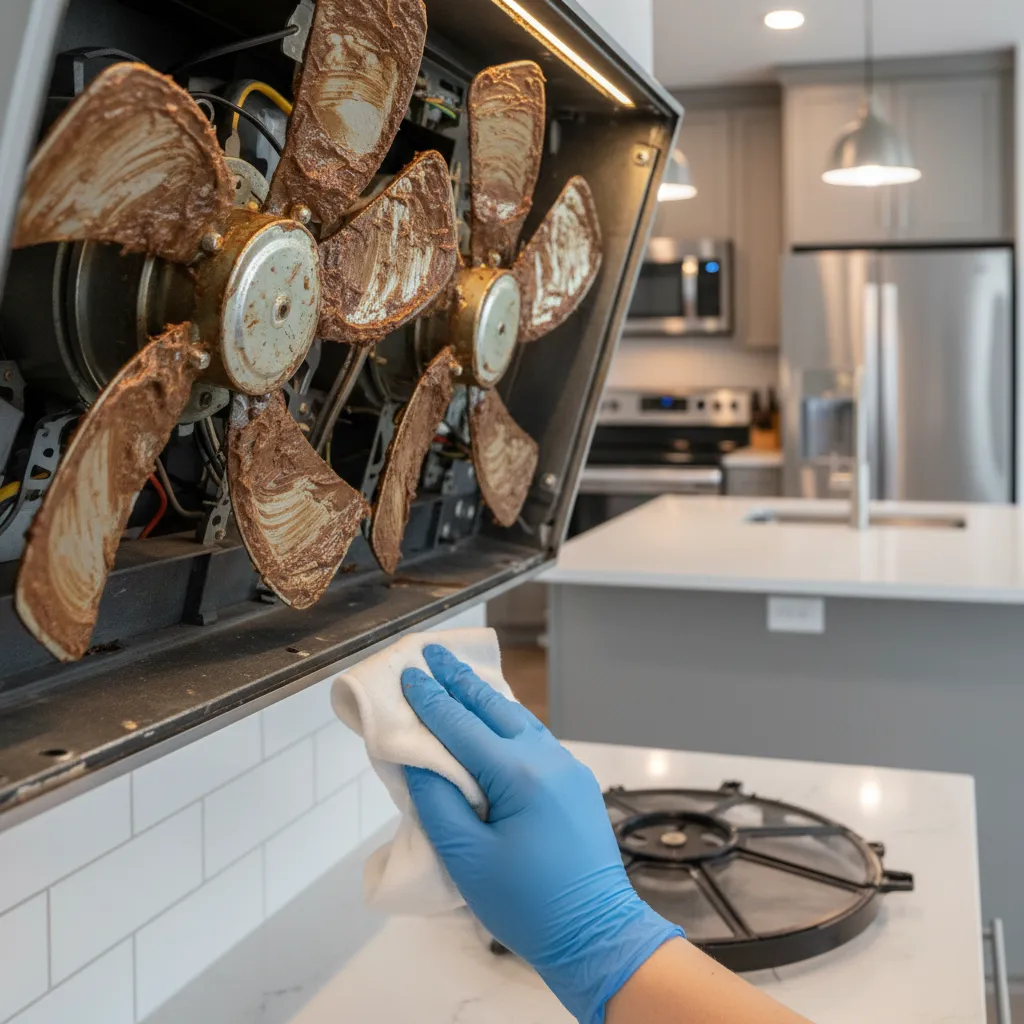 cleaning grease from kitchen wall exhaust fan blades