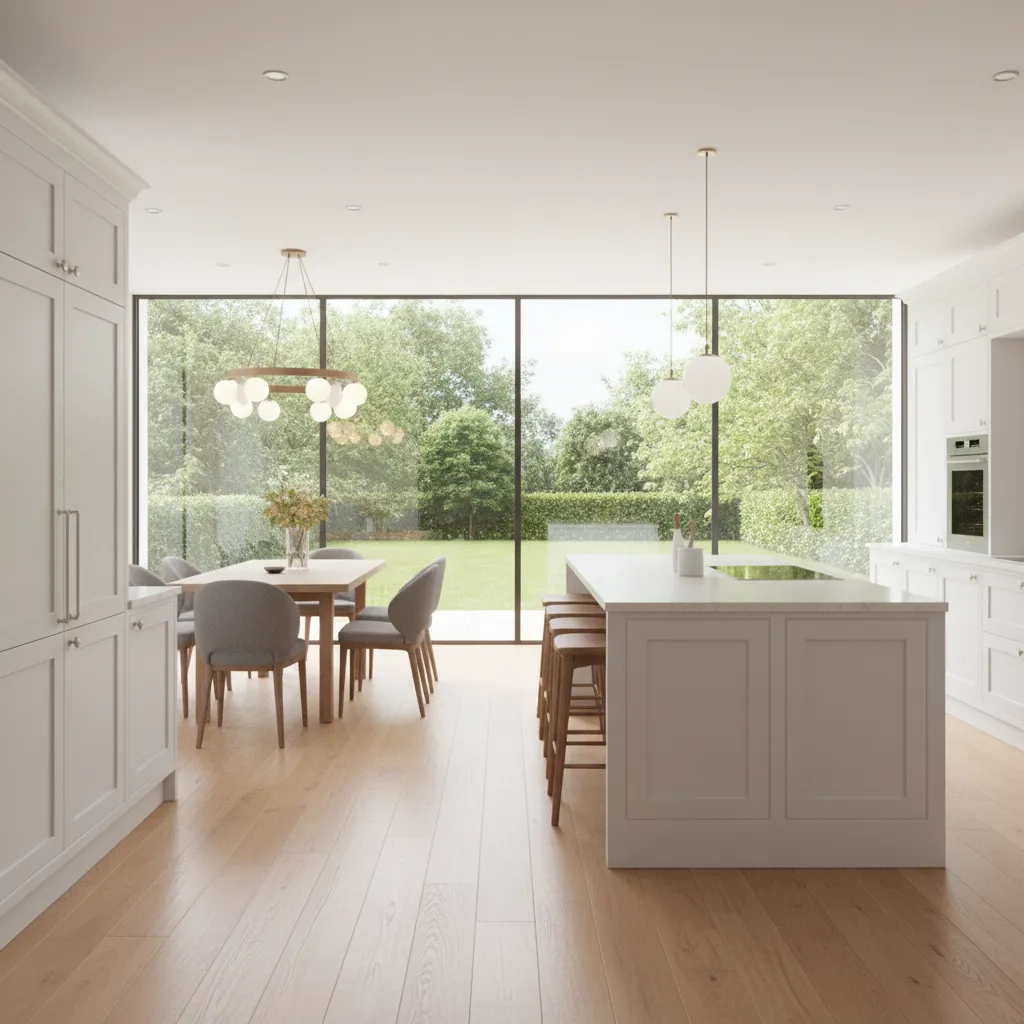 Spacious rear kitchen extension with island and dining area