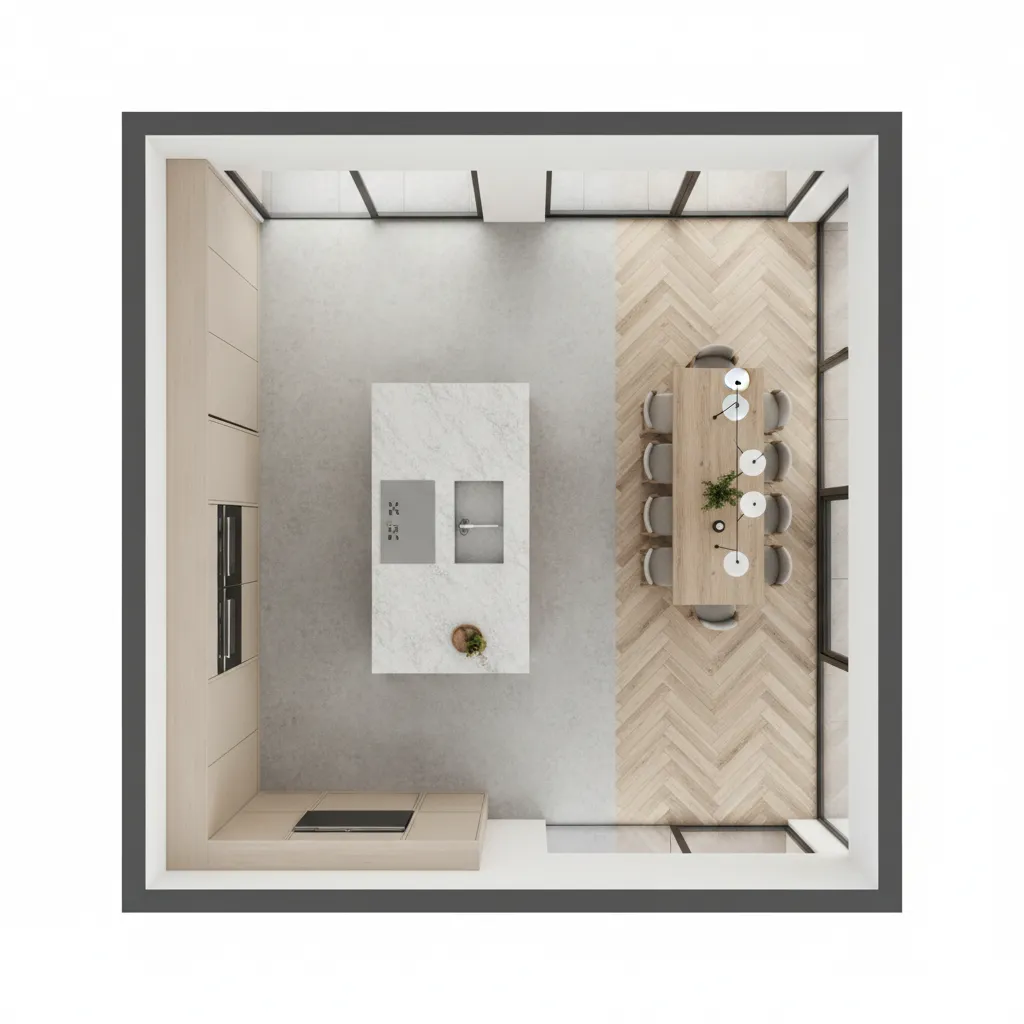 Kitchen extension layout with island and circulation space