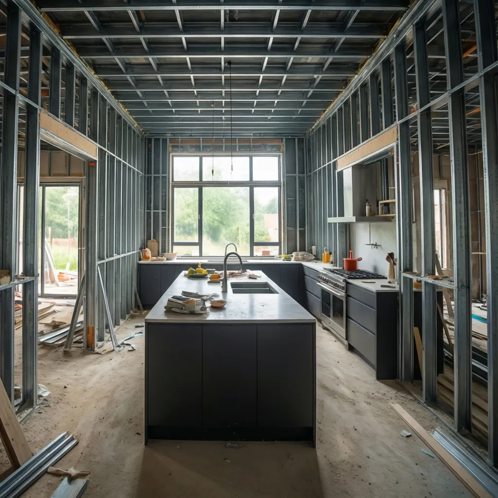 open plan kitchen extension with exposed structural beam