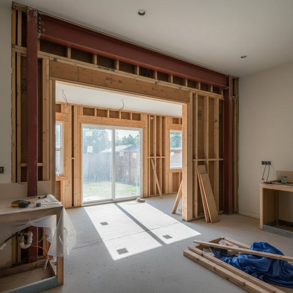 kitchen extension structural opening with steel beam support