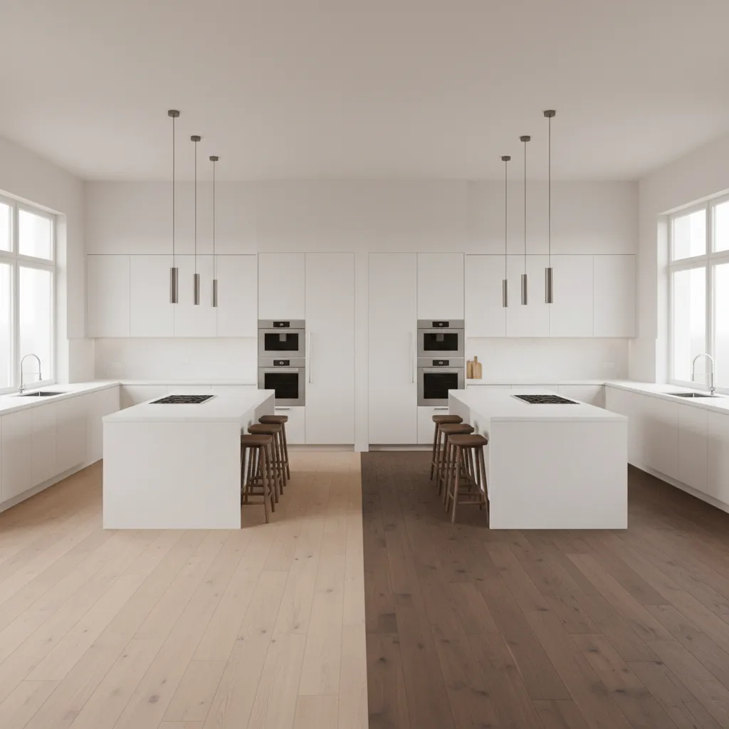 Kitchen layout showing how floor color influences perceived space