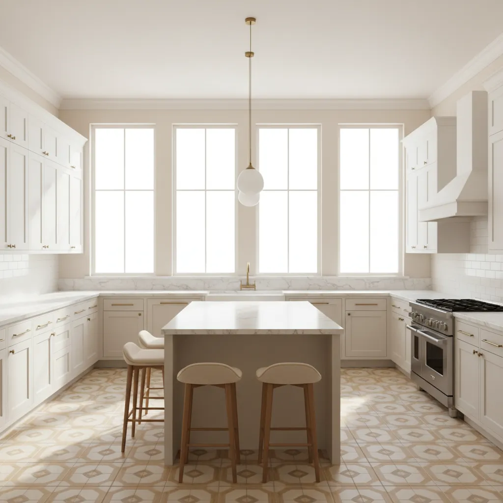 Kitchen Floor Tile Ideas with White Cabinets