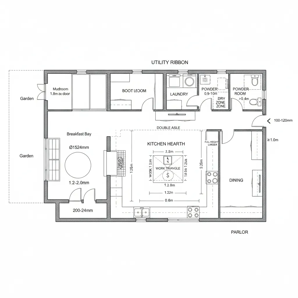 Kitchen Hearth + Back-of-House Utility Ribbon