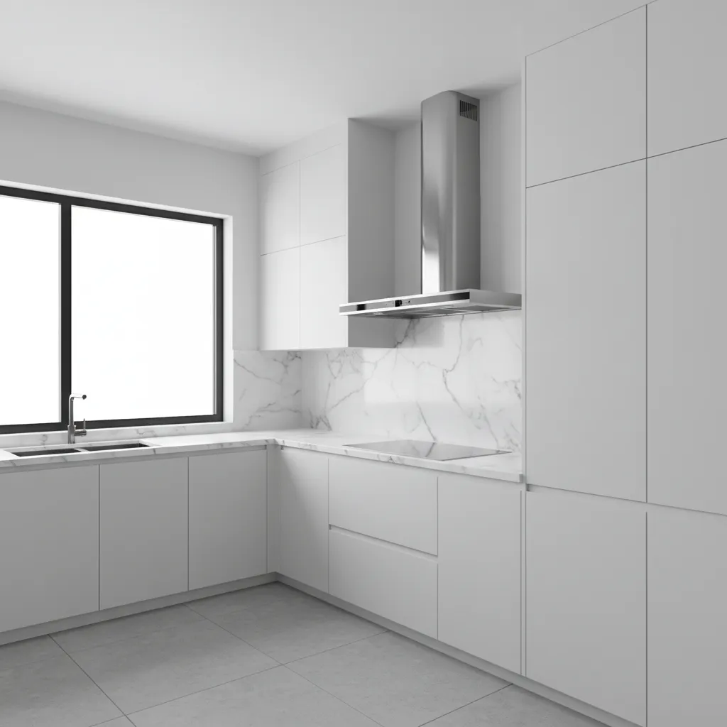 Máy hút mùi bếp gắn tường với ống khói thoát ra ngoài
