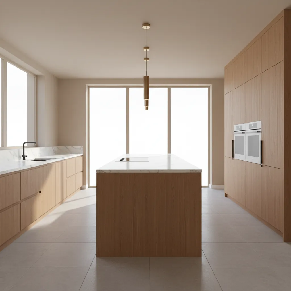 Proyecto de diseño de cocina moderna en visualización 3D